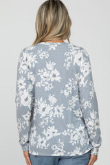 Grey Floral Knot Front Hem Maternity Top