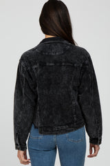 Black Corduroy Distressed Hem Cropped Jacket