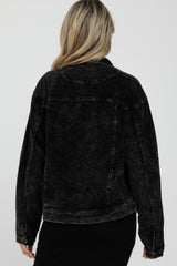 Black Corduroy Distressed Hem Cropped Maternity Jacket