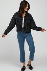 Black Corduroy Distressed Hem Cropped Jacket