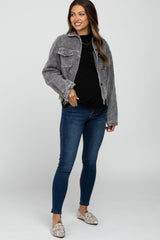 Charcoal Corduroy Distressed Hem Cropped Maternity Jacket