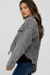 Charcoal Corduroy Distressed Hem Cropped Maternity Jacket