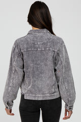 Charcoal Corduroy Distressed Hem Cropped Jacket