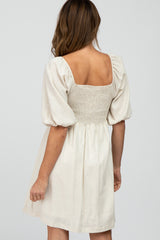 Cream Linen Square Neck Smocked Top Dress