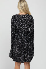 Black Floral Ribbed Long Sleeve Maternity Dress