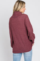 Burgundy Brushed Cowl Neck Button Accent Top