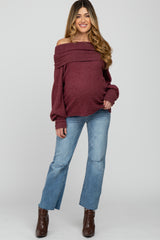 Burgundy Brushed Cowl Neck Button Accent Maternity Top