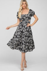 Black Floral Cutout Midi Dress