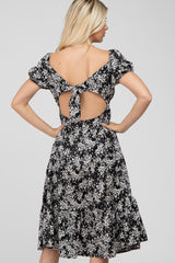 Black Floral Cutout Midi Dress