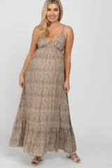 Taupe Printed Tie Back Maternity Maxi Dress