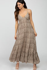 Taupe Printed Tie Back Maxi Dress