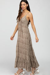 Taupe Printed Tie Back Maxi Dress