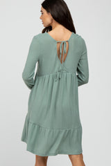 Light Olive Soft Brushed Ruffle Hem Dress