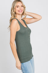 Olive Ribbed Button Front Tank Top