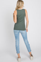 Olive Ribbed Button Front Tank Top