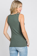 Olive Ribbed Button Front Tank Top