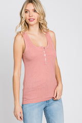 Mauve Ribbed Button Front Tank Top