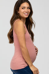 Mauve Ribbed Button Front Maternity Tank Top