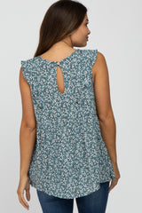 Teal Floral Ruffle Front Maternity Tank Top