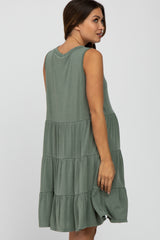 Olive Tiered Sleeveless Maternity Dress