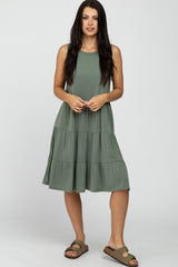 Olive Tiered Sleeveless Dress