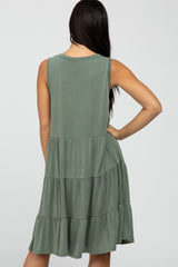 Olive Tiered Sleeveless Dress