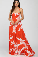 Orange Floral Cut Out Back Maxi Dress