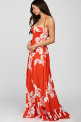 Orange Floral Cut Out Back Maxi Dress