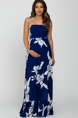 Navy Floral Cut Out Back Maternity Maxi Dress