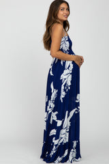 Navy Floral Cut Out Back Maternity Maxi Dress