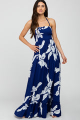 Navy Floral Cut Out Back Maxi Dress