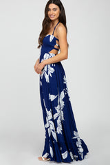 Navy Floral Cut Out Back Maxi Dress