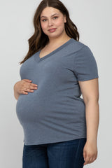 Charcoal Heathered V-Neck Plus Maternity Top