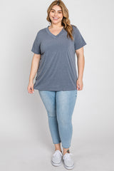 Charcoal Heathered V-Neck Plus Top