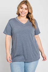 Charcoal Heathered V-Neck Plus Top