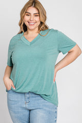 Mint Heathered V-Neck Plus Top