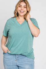 Mint Heathered V-Neck Plus Top