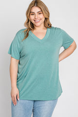 Mint Heathered V-Neck Plus Top