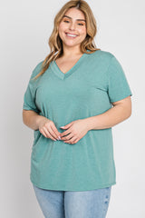 Mint Heathered V-Neck Plus Top