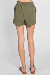 Olive Linen Front Tie Shorts