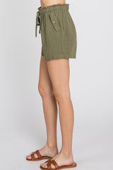 Olive Linen Front Tie Shorts