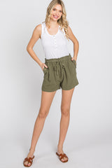 Olive Linen Front Tie Shorts