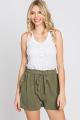 Olive Linen Front Tie Shorts