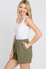 Olive Linen Front Tie Shorts