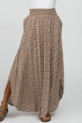 Light Mocha Floral Smocked Waist Maxi Skirt