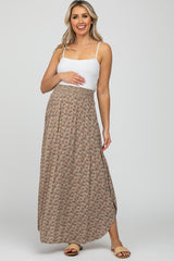 Light Mocha Floral Smocked Waist Maternity Maxi Skirt