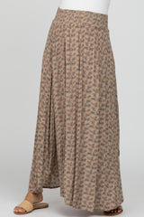 Light Mocha Floral Smocked Waist Maternity Maxi Skirt