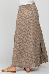 Light Mocha Floral Smocked Waist Maternity Maxi Skirt