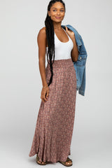 Mauve Floral Smocked Waist Maxi Skirt