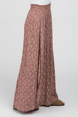 Mauve Floral Smocked Waist Maxi Skirt